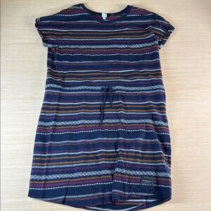 Striped Asymmetrical Dress in Navy and‎ Orange